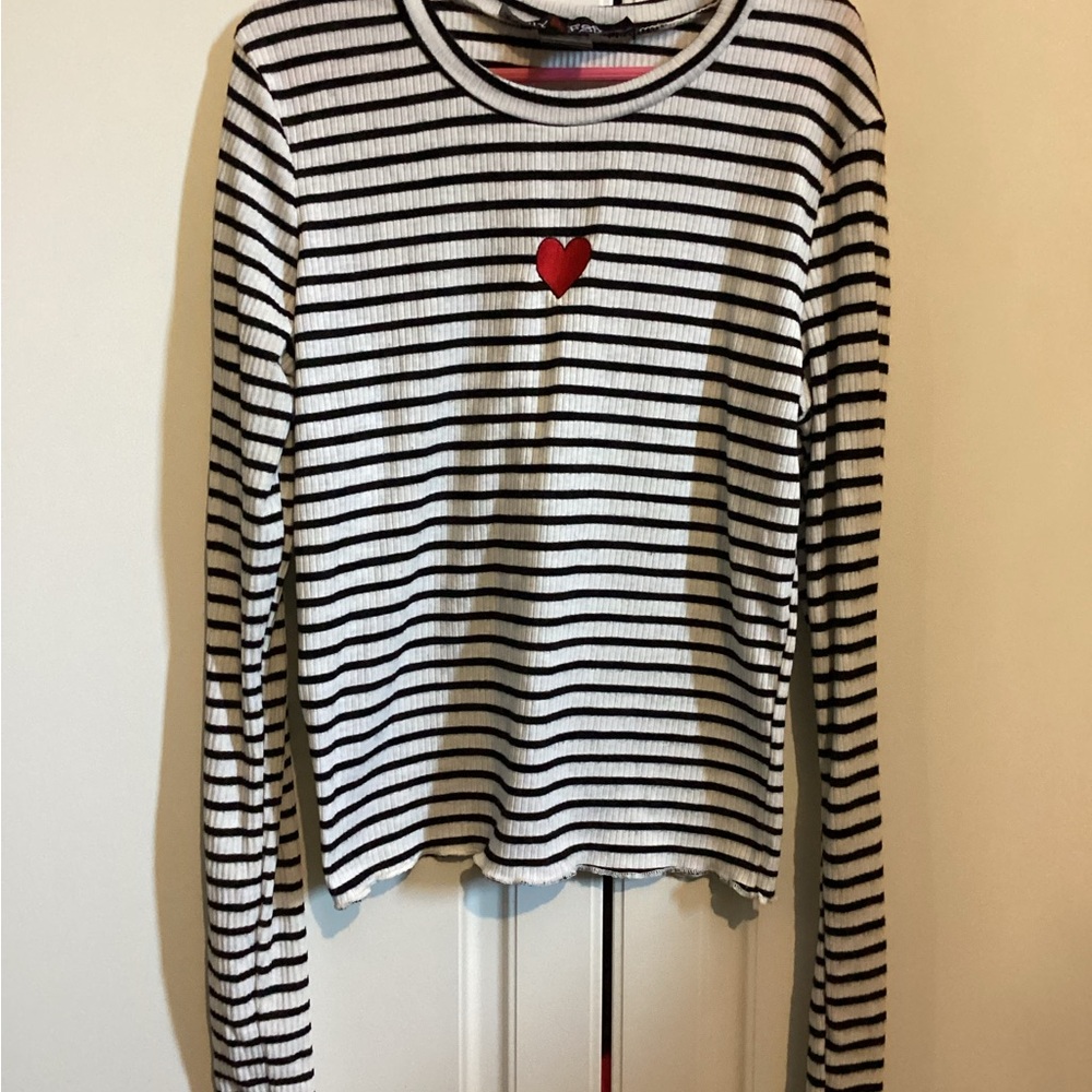 Striped Long Sleeve Top with Heart Detail